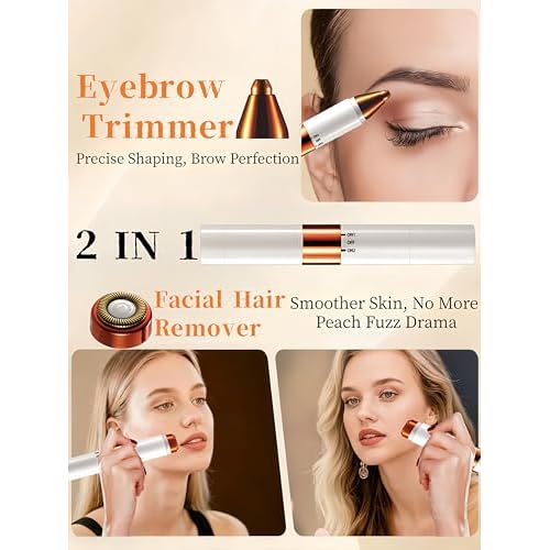 2-in-1 Painless Eyebrow Trimmer & Flawless Facial Hair Remover for Women - Gentle Dual Head Design for Brows, Lip, Chin, Cheeks - Rechargeable Type-C(White)