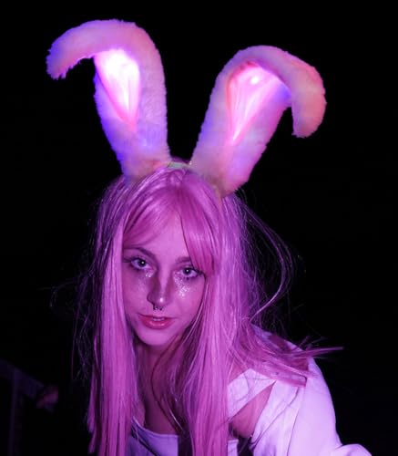 Uranian White Light Up Bunny Ears Headband for Women Cosplay Costume Accessories