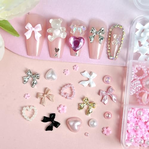 3D Nail Charms Kit with Bow and Flower Designs - 14 Grids