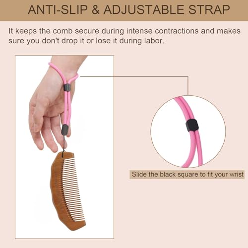 Medium Wooden Labor Comb with Adjustable Wrist Strap - Pain Relief & Hair Care (2 Pack)