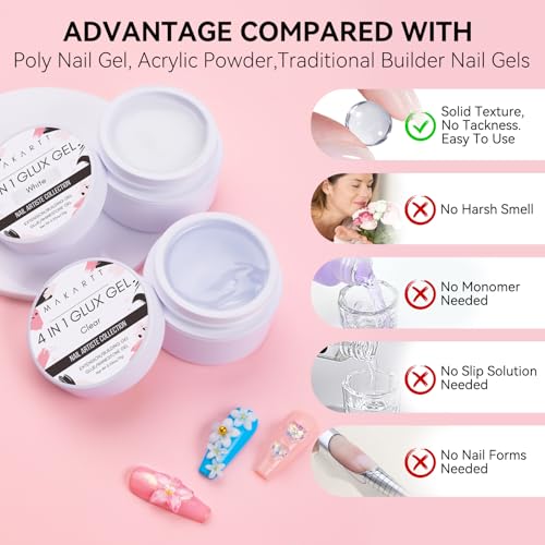 Makartt 4-in-1 3D Gel Nail Art Kit - Clear & White Sculpting Builder Gel