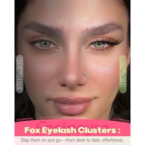 Focipeysa Wispy Lash Clusters Spiky Eyelash Clusters 10-18mm Eyelash Extensions Fox Eye Eyelash Right Left Individual Lashes Foxtail Lashes Thin Soft Lash Extension Waterproof Lash Cluster