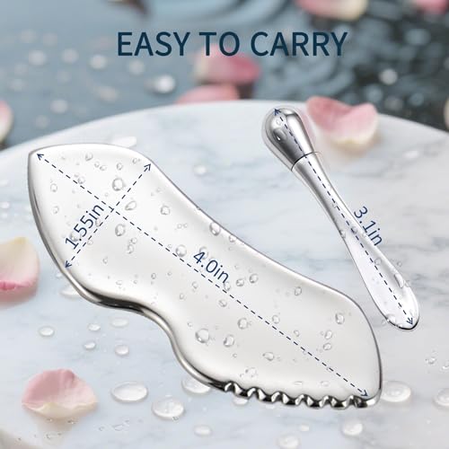 Stainless Steel Gua Sha Tool & Eye Cream Applicator Set