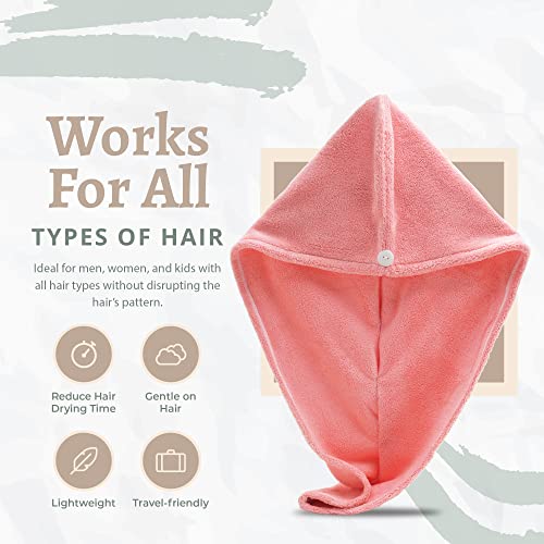Pink Microfiber Hair Towel Wrap with Buttons - One Size Turban for Drying Hair