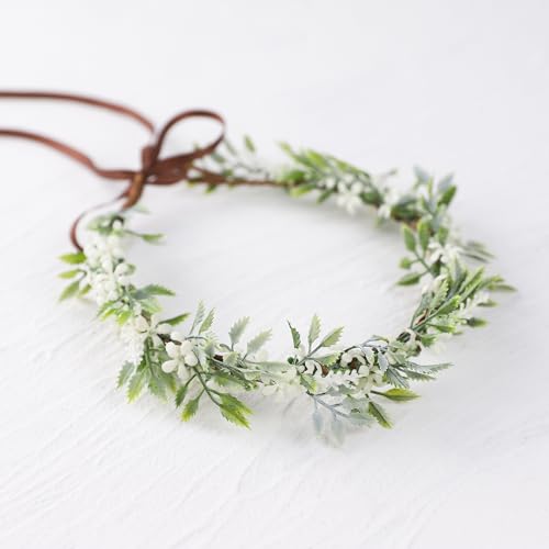 KorViSHOW Fairy Flower Crown Headband - Light Green Leaves & Floral Bridal Headpiece