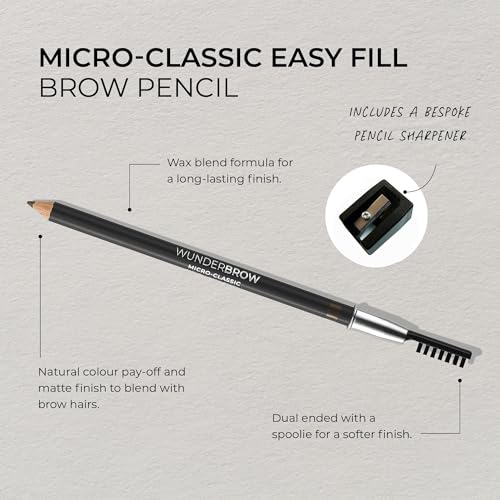 Wunderbrow Micro-Classic Brow Pencil - Vegan, Precision Tip, Sharpener Included
