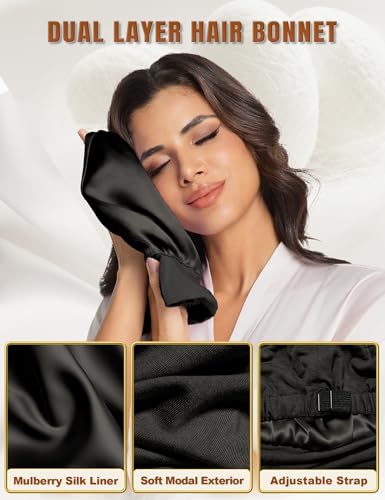 Mulberry Silk Lined Sleep Cap - Anti-Frizz Adjustable Hair Wrap for Night