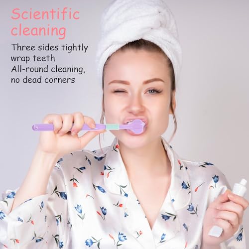 3-Sided Soft Bristle Toothbrush Set for Adults - 4 Pack, Colorful, Deep Cleaning