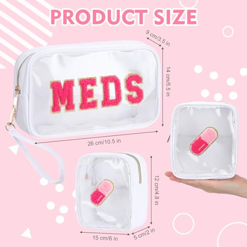 Hillban 2-Piece Preppy Chenille Letter Medicine Bag Set, Clear Travel Organizer