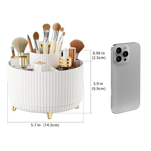 fanado 360¡Æ Rotate Makeup Brush Holder Organizer, Makeup Organizers Countertop, Makeup organization and Skincare Storage for Vanity, Desktop, Bathroom (White)