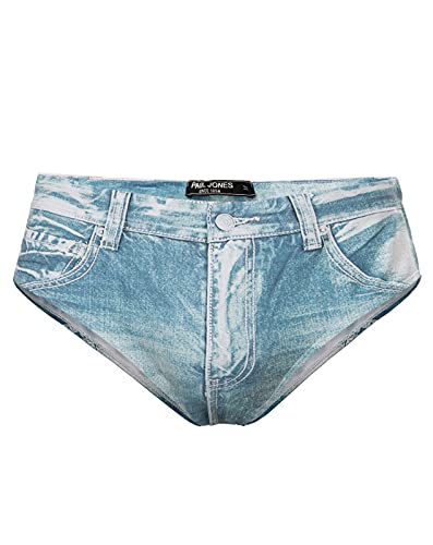 PJ PAUL JONES Men's Denim Print Swim Briefs with Drawstring Waist