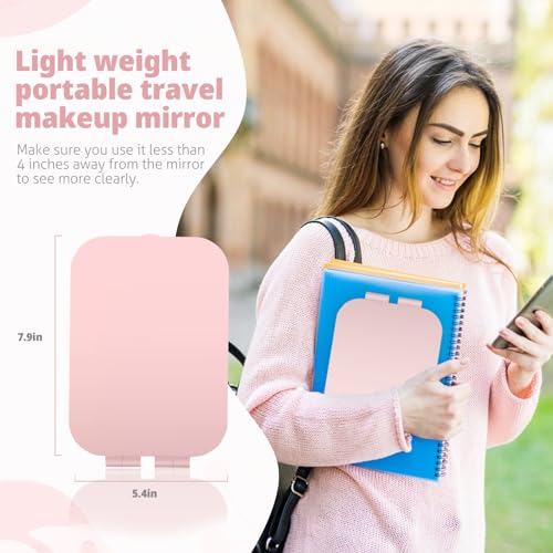Portable Rechargeable Makeup Mirror with 3 LED Colors - 7.9x5.4 inch, Pink