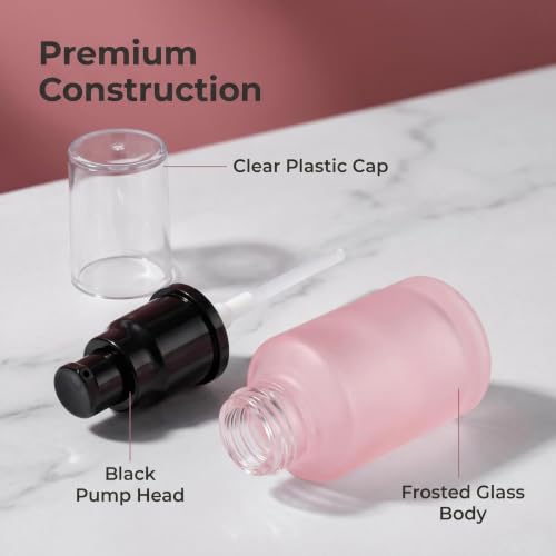 Pink Frosted Glass Pump Bottles - 6 Pack 30ml Cosmetic Containers