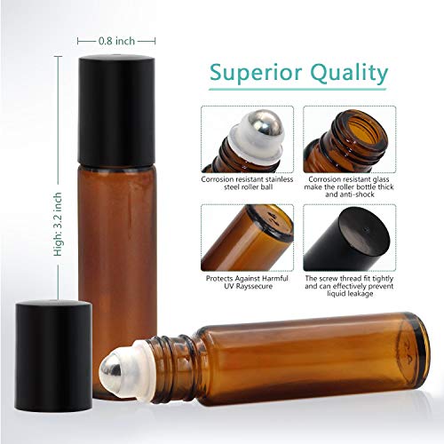 Mavogel 24-Pack 10ml Amber Glass Roller Bottles with Stainless Steel Balls