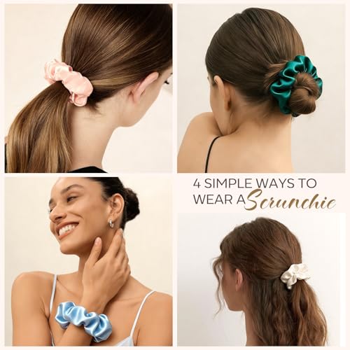 POVETIRE Light Color Satin Scrunchies for Women, Soft Silk Hair Ties & Bands, 20 Pcs - No Damage Elastic Ponytail Holders, Thick Hair Styling, Cute Color Set