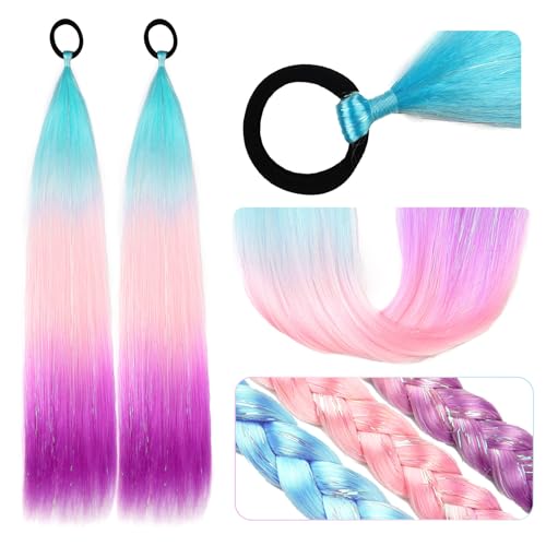 NOTICEME 25 Inch Colored Hair Ponytail Extensions with Tinsel - Pack of 2, Crazy Hair Day