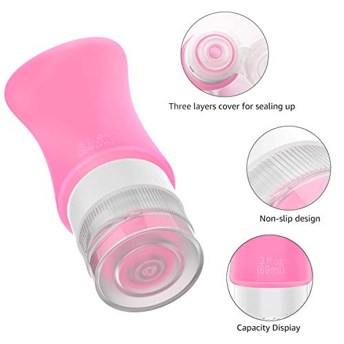 Multi-Color 4 Pack Travel Bottles 3oz Leakproof Toiletry Containers for Shampoo & Conditioner