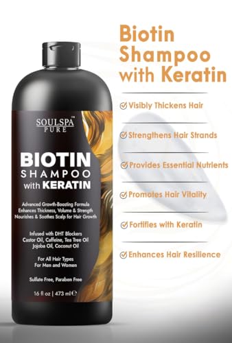 SoulSpa Pure Biotin & Keratin Shampoo for Hair Growth, 16 fl oz