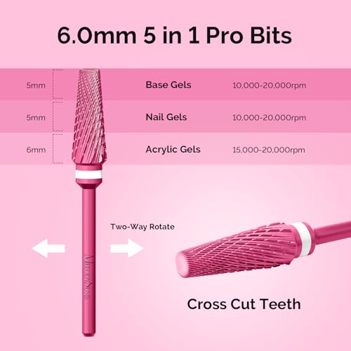 MelodySusie 5-in-1 Carbide Nail Drill Bit - Pink Blossom 3/32" Shank