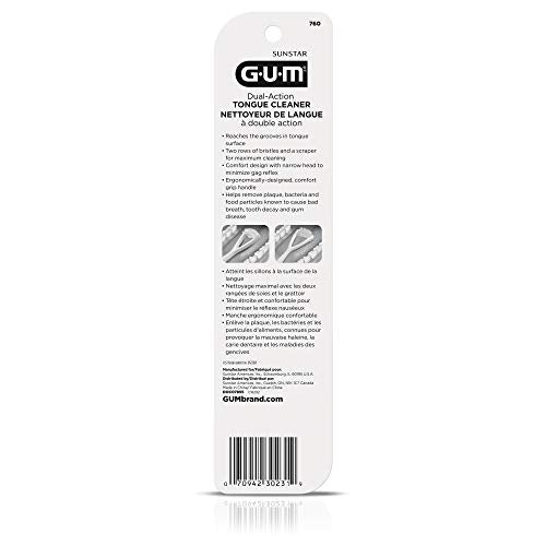 GUM Dual Action Tongue Cleaner Brush & Scraper for Fresh Breath