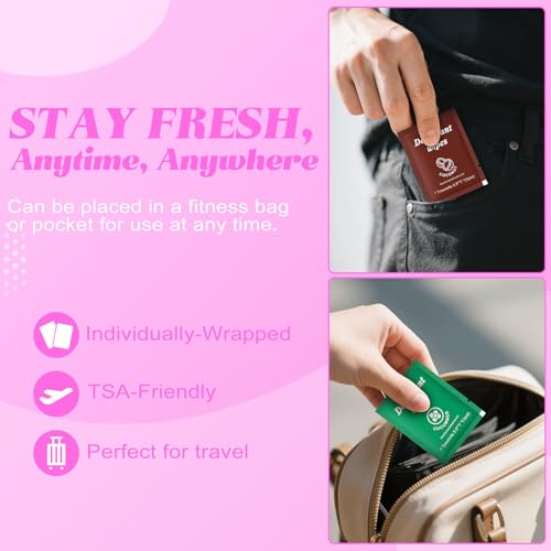 Twoworld 100 Travel Deodorant Wipes, Individually Wrapped, 5.9 x 7 in (Pack of 100)