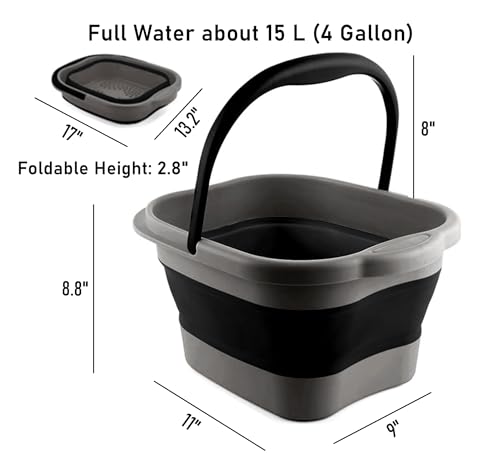 DoroSun Collapsible Foot Soak Basin, 15L Foldable Foot Bath with Massager