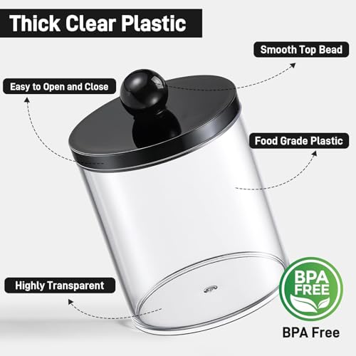 Acrylic Qtip Holder Dispenser Set - 2 Pack Clear Canisters with Labels