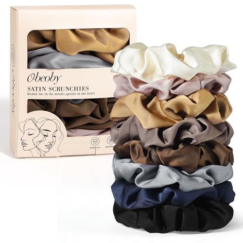 Satin Hair Scrunchies for Women - 8 Pack No-Crease Hair Ties