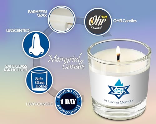 Ohr Candles Yahrzeit Memorial Candles - 26 Hour Burn Time, 4 Pack