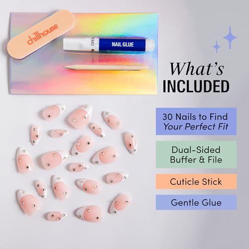 Chillhouse Veil Drip French Tip Press-On Nails Kit - Almond, 30 Shapes & Sizes, 2 Weeks Wear, Reusable, Women-Owned Beauty