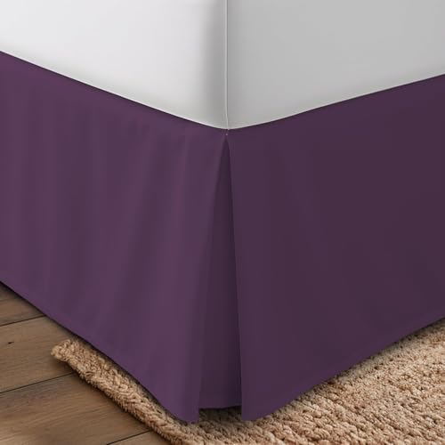 Luxury Full Size Pleated Bed Skirt - 14 Inch Drop, Hotel Quality Microfiber - Purple