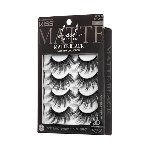 KISS Matte Black Faux Mink Lashes, 18mm-20mm, 4 Pairs