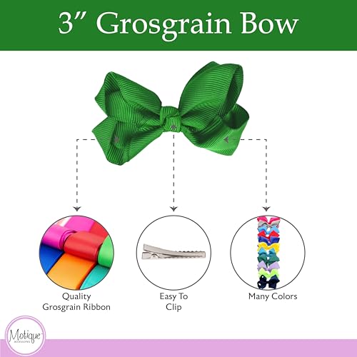 3 Inch Grosgrain Bow Clips for Girls - Set of 2 Kelly Green