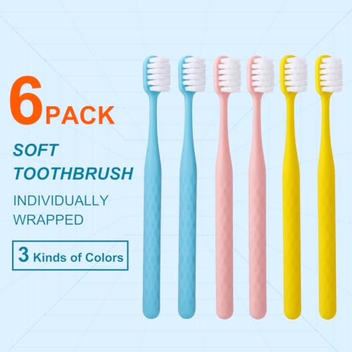 Navona 6 Pack Soft Bristle Toothbrushes for Sensitive Teeth