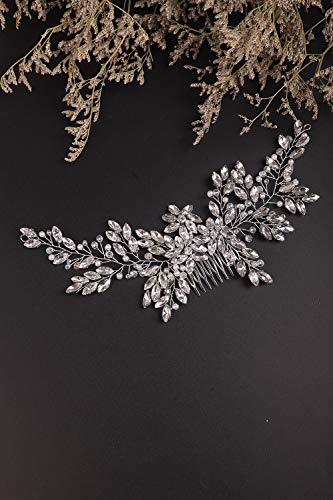 Denifery Silver Bridal Hair Comb with Pearls & Rhinestones