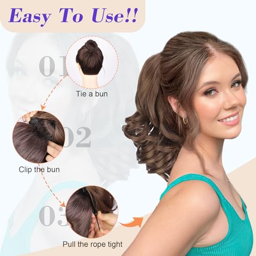 Short Ponytail Extension Brown Curly Wavy