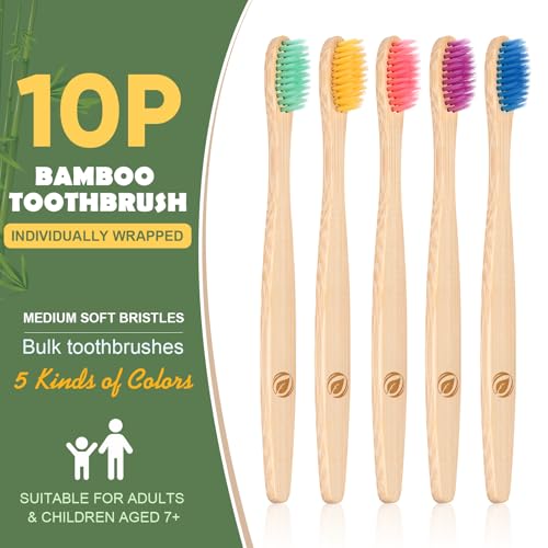 Navona Eco-Friendly Bamboo Toothbrushes - 10 Pack for Kids & Adults