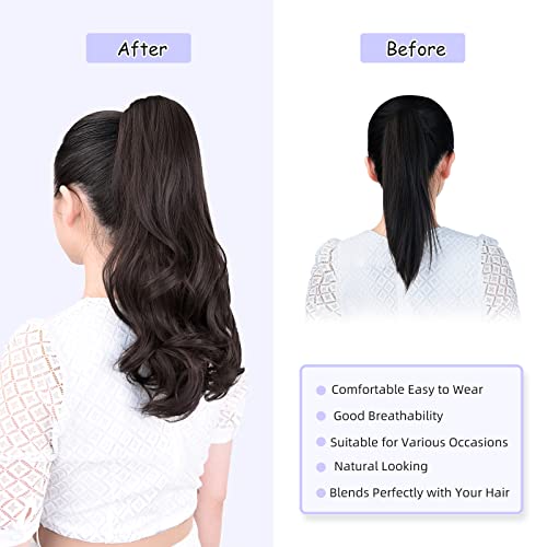 16" Black Brown Claw Clip Ponytail Extension - Natural Look