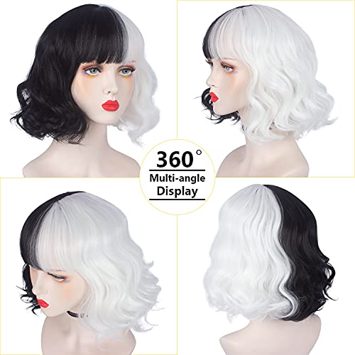 Askuang Short Curly Black and White Wig with Bangs - Synthetic Cosplay
