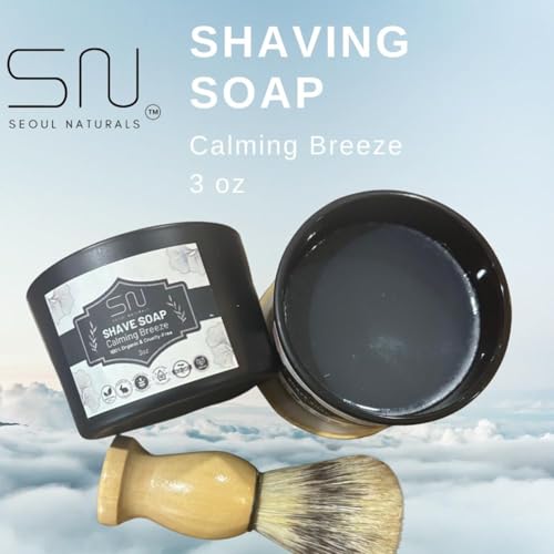 Organic Shave Soap Set with Barber Brush - Calming Breeze 3 oz