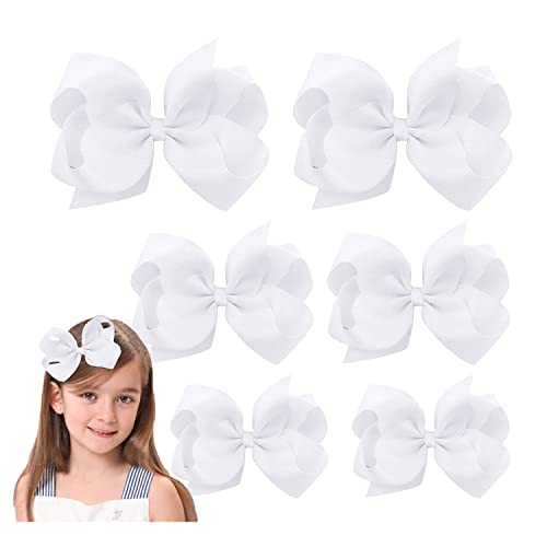 Handmade White Hair Bows Clips for Girls - 6 Pack
