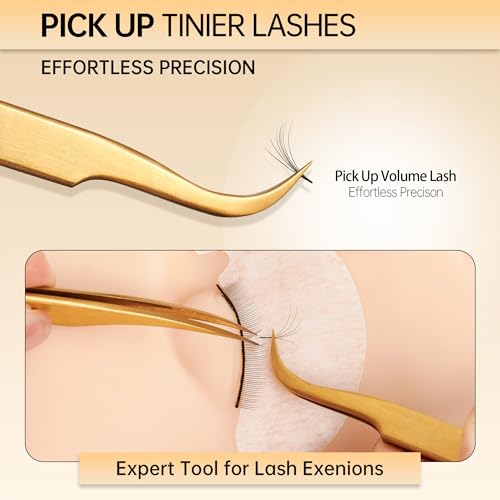 MGER Gold Lash Tweezers Pack of 2 - Curved & Dolphin-Shaped Eyelash Extension Tools