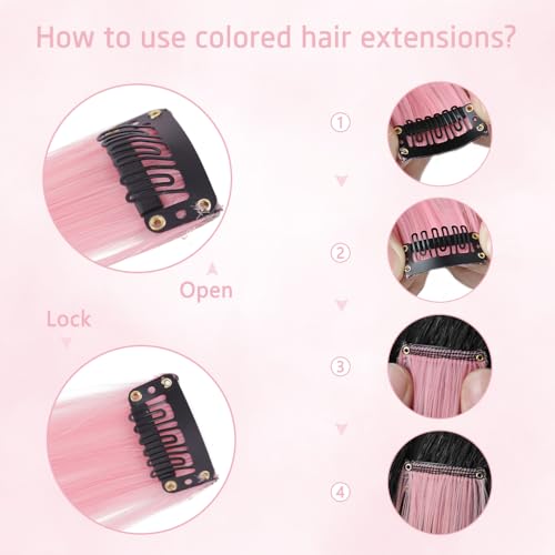 Light Pink Clip-In Hair Extensions - 20 Inch, 12 Pcs, Heat Resistant