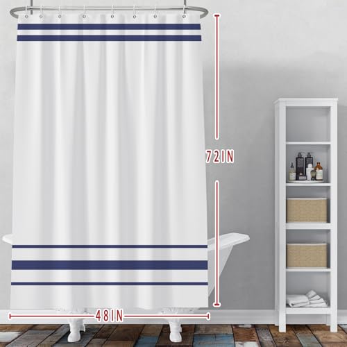 Navy Blue Striped Shower Curtain Set with Hooks - 48x72 in
