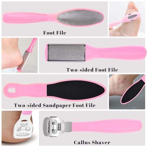 Pink Professional Pedicure Foot Care Kit - 30-Piece Callus & Hard Skin Remover