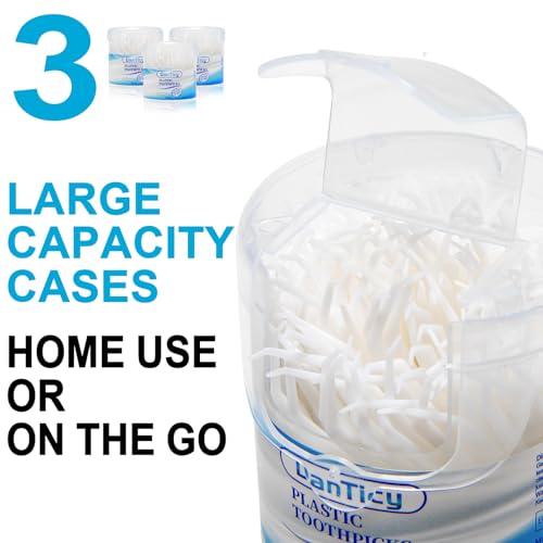 DanTicy White Interdental Toothpicks 600pcs Pack of 3 - Curved Plastic Dental Picks