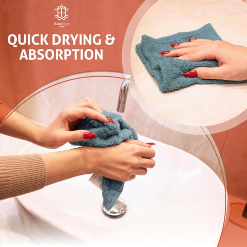 HomeBurg Teal Cotton Washcloths 10-Pack - Soft, Absorbent Bathroom & Kitchen Towels, 12x12 Inches