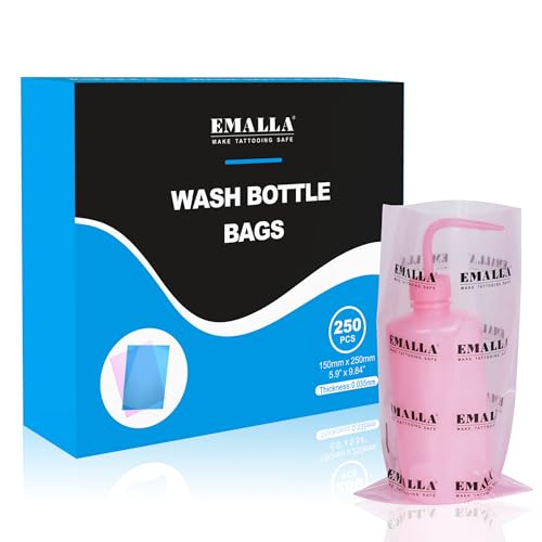 Emalla 250Pcs Pink Tattoo Wash Bottle Bags - Waterproof Sleeves