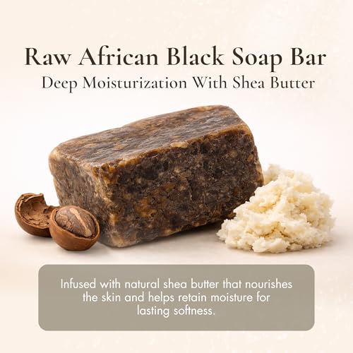 Raw African Black Soap with Shea Butter - Nourishing Skincare Bar, 1 lb