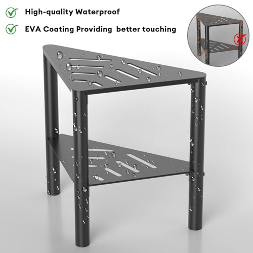 YAJONUE Corner Shower Stool with Storage Shelf & Non-Slip Foot Rest